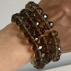 Set of 3 smoky quartz stone bracelets